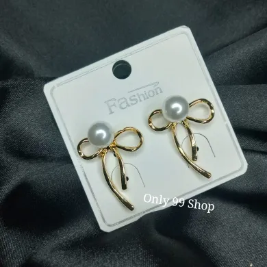 Crystal Bow Pearl Earring 